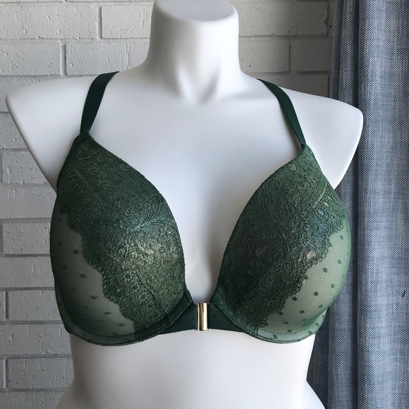 Cacique Other - Cacique Green Lace Underwire Crisscross Boost Plunge Bra